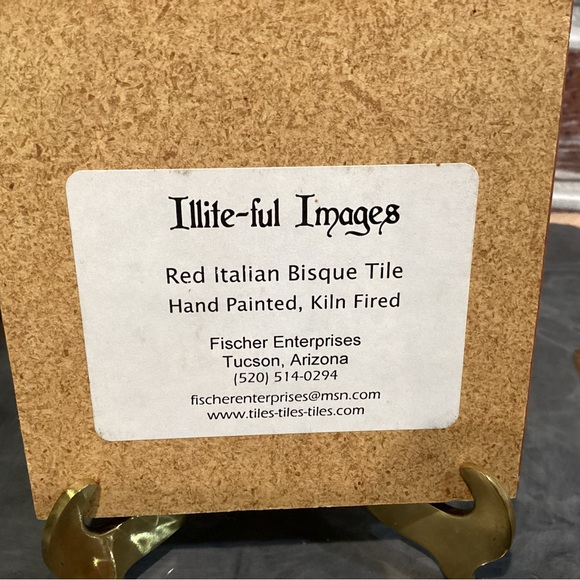 Vintage Red Italian Bisque Tile - Hand Painted - Kiln Fired - Unique - USA Made - Picture 4 of 6